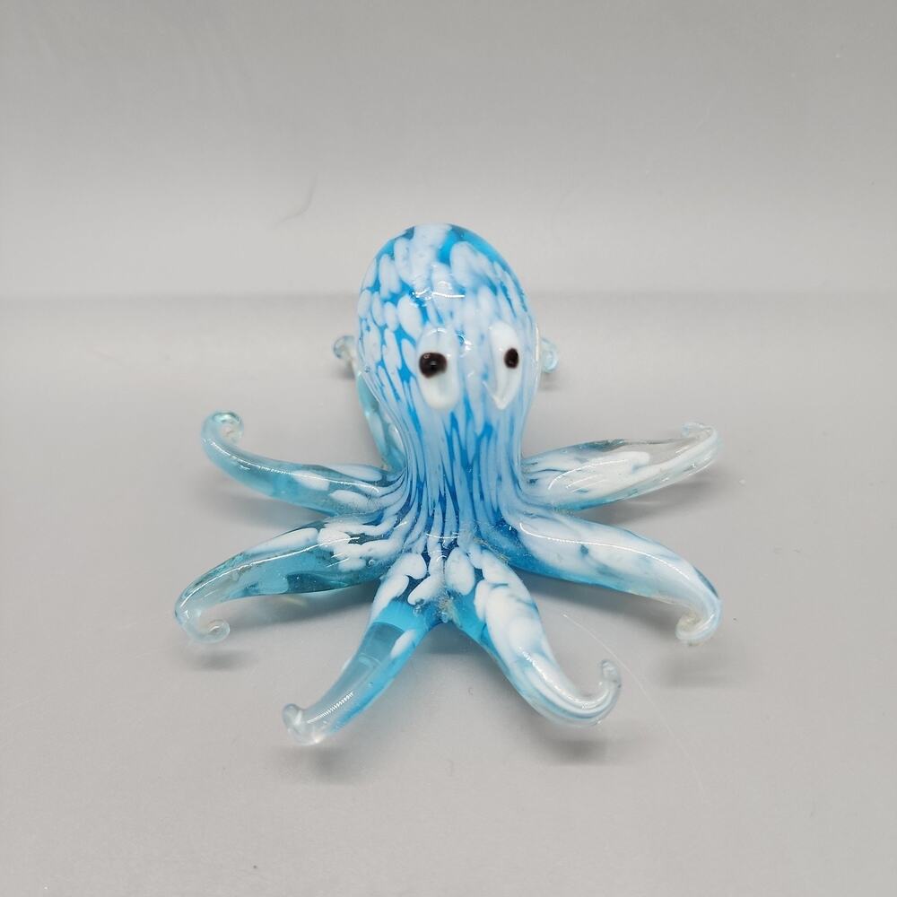 Small Blown Glass Blue OCTOPUS 1.6in x 3in Ocean Nautical Aquatic Whimsical